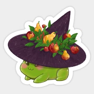 Autumn fruits frog witch with a pointy hat Sticker